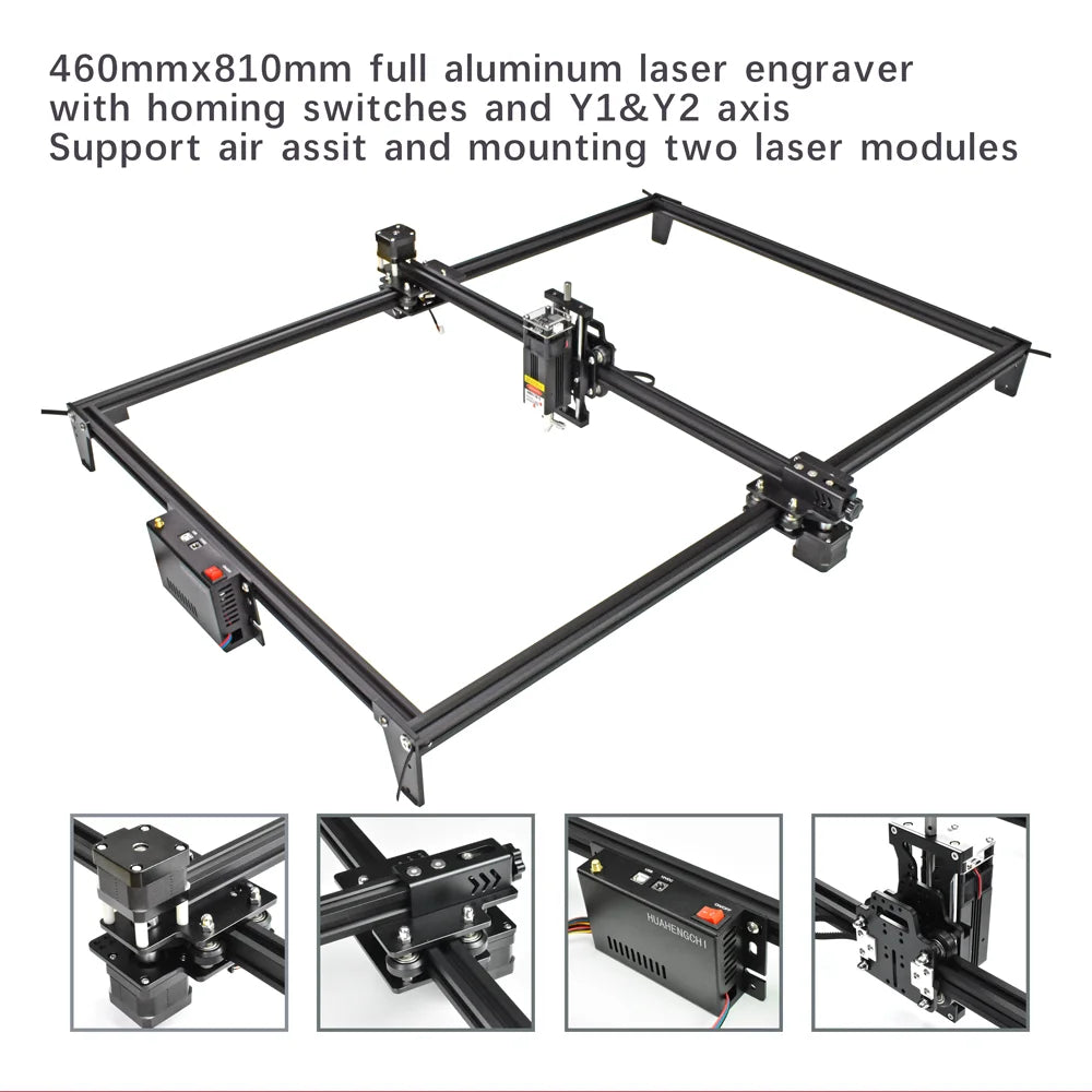 80W Large Frame CNC Laser Engraver Cutter Full Metal Wood Cutting Engraving Machine Router 10W Optical Power Woodworking Tools