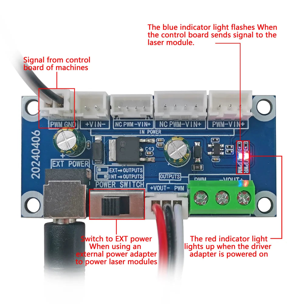 20W 40W 80W Laser Interface Driver Adapter Board for Laser Engraving Cutting Module Head Transfer Board for CNC Engraver Cutter