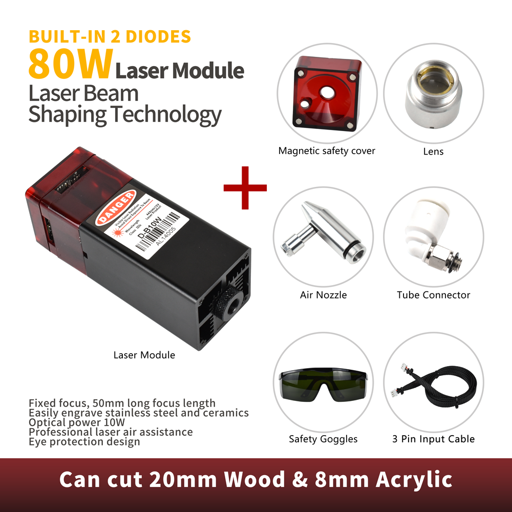 80W TTL Laser Engraver Module with Air Assist Laser Head for CNC Laser Engraving Cutting Machine 450nm Blue Light Wood Tools